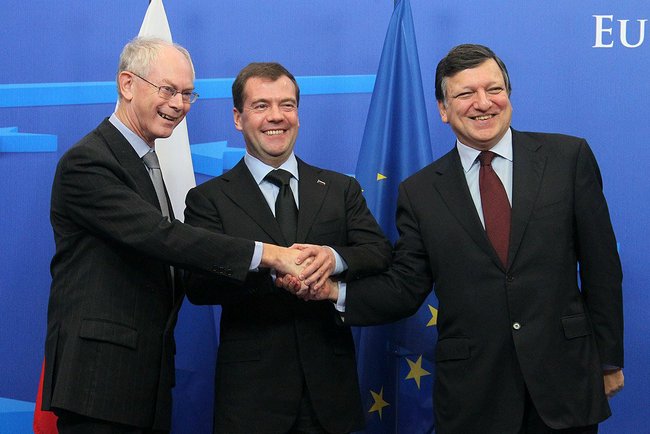 Dmitry Medvedevwith President of the European Council Herman Van Rompuy (left) and President of the European Commission Jose Manuel Barroso. image credit: Presidential Press and Information Office http://kremlin.ru/visits/9732
