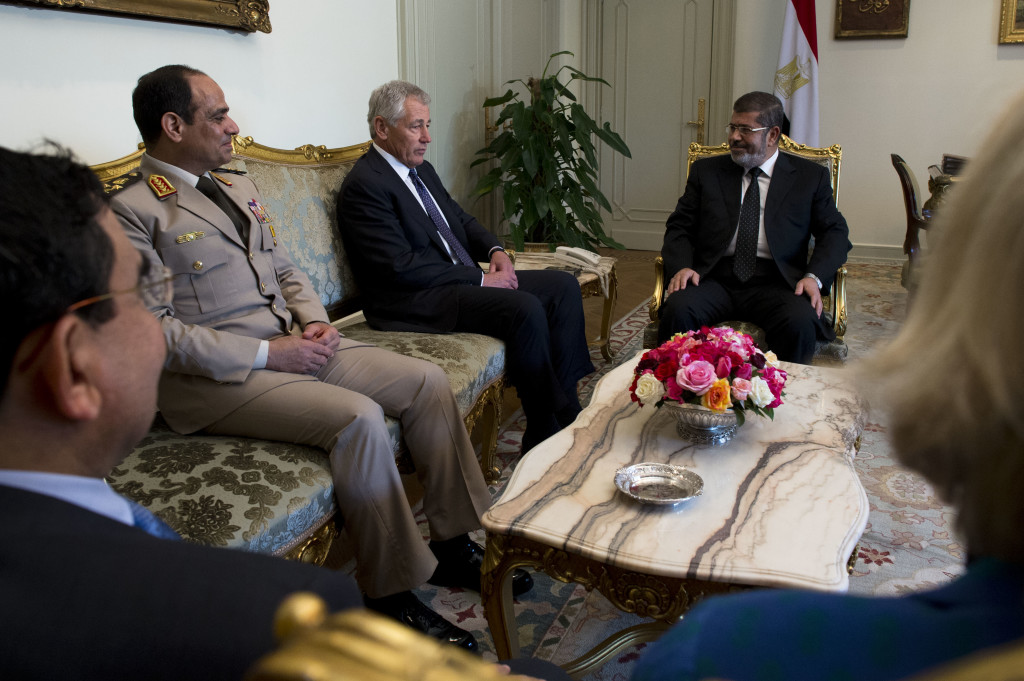 Secretary of Defense Chuck Hagel visits Cairo, Egypt, April 24, 2013. Egypt is Hagel's fourth stop on a six day trip to the middle east to meet with defense counterparts.(Photo by Erin A. Kirk-Cuomo)