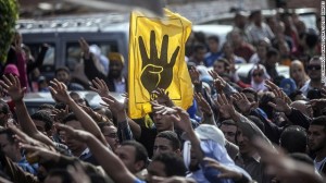 Muslim Brotherhood supporters outside courtroom during verdict