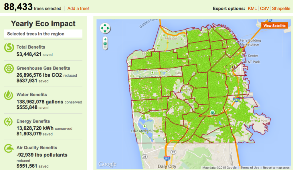 Figure 1: San Francisco, CA; Urban Forest Map. Image Source: http://urbanforestmap.org/map/